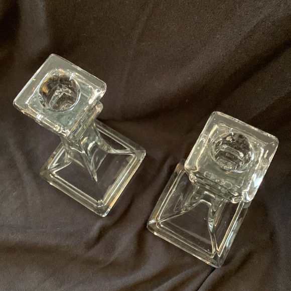 Pair Glass Candlestick Holders - Picture 3 of 9